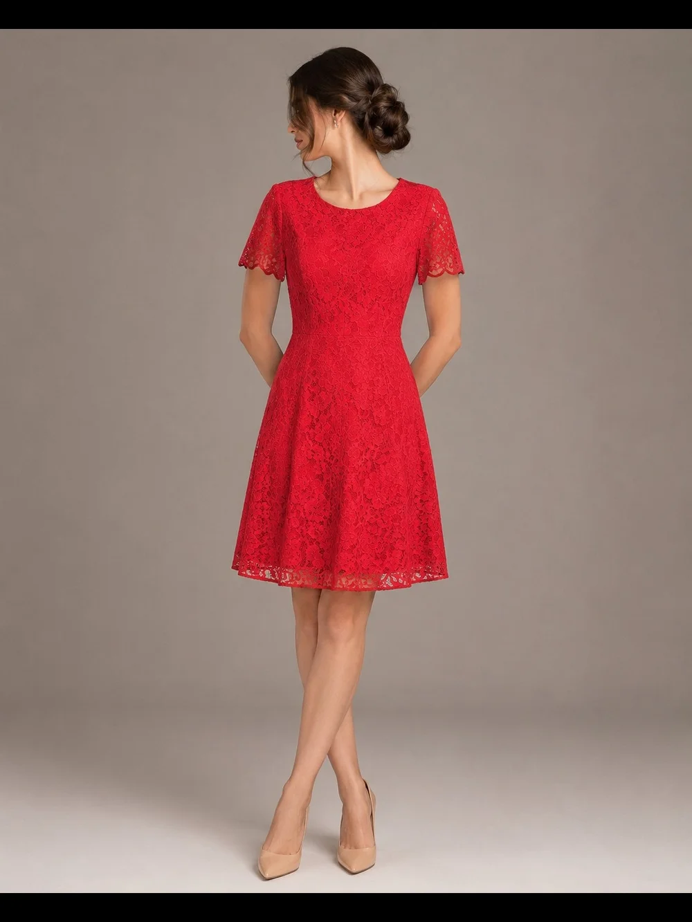 J. Crew Womens Red Lace Fit-and-Flare Mini Dress Size 6 - Picture 1 of 9